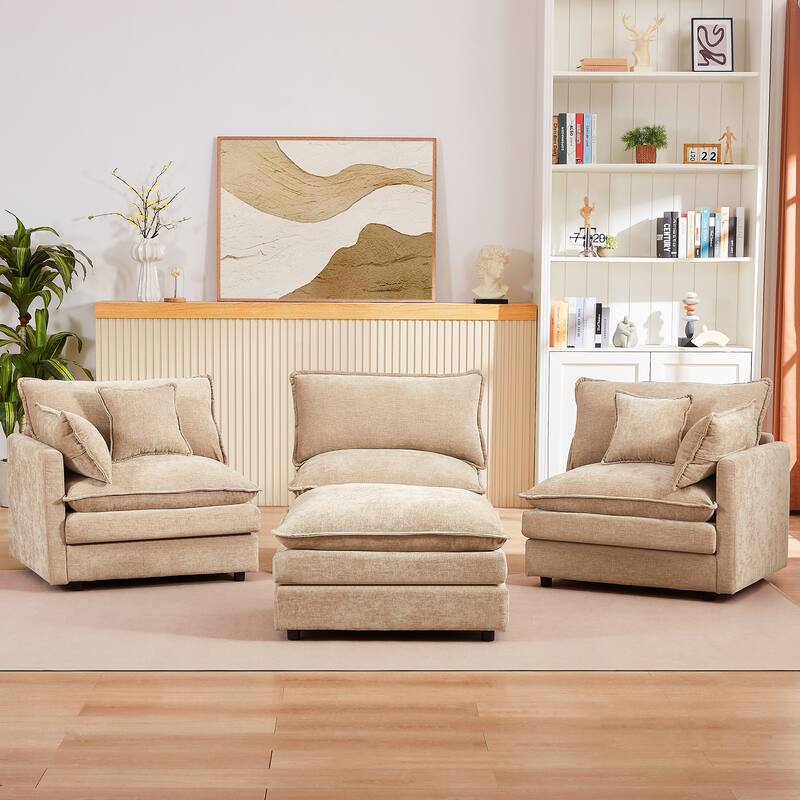 L Shape Modular Sectional Sofa Chenille Upholstered Couch wOttoman