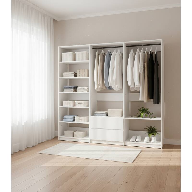 Prosper White Freestanding Walk in Wood Closet System - 94.2"W x 15.7"D x 83" H