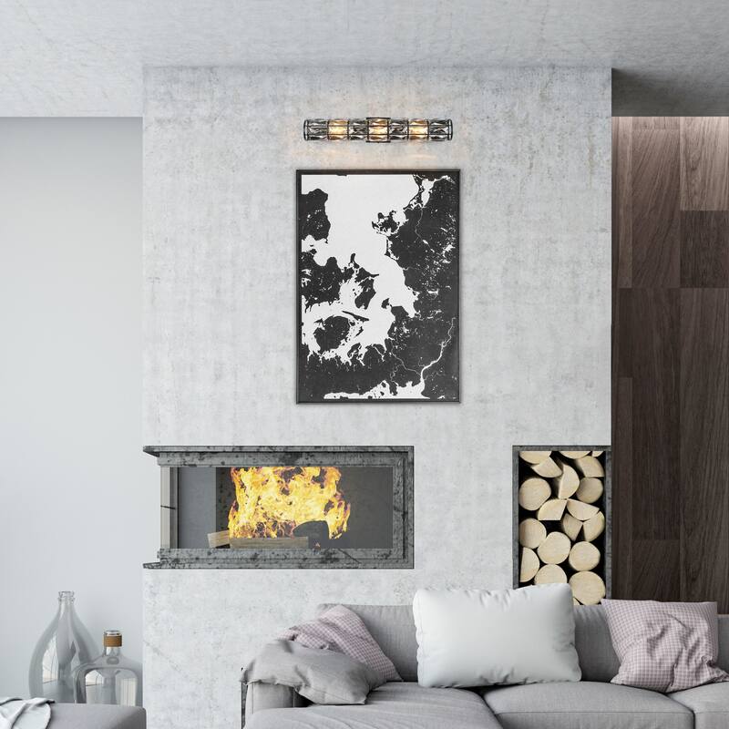 Aulia Modern Crystal 3-Light Glass Wall Sconces Black Bathroom Vanity Lights - 23.5'' L x 3.5'' W x 3.5'' H