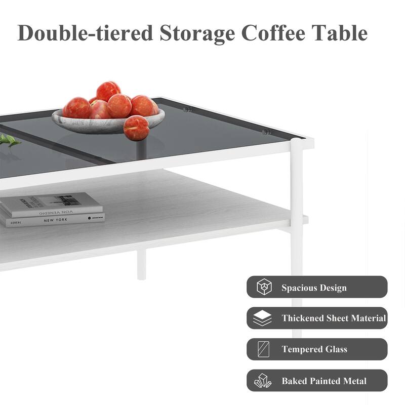 Rectangle Coffee Table with Tempered Glass Top