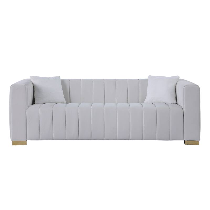 Velvet Channel Tufted 3-seater Sofa with Pillows