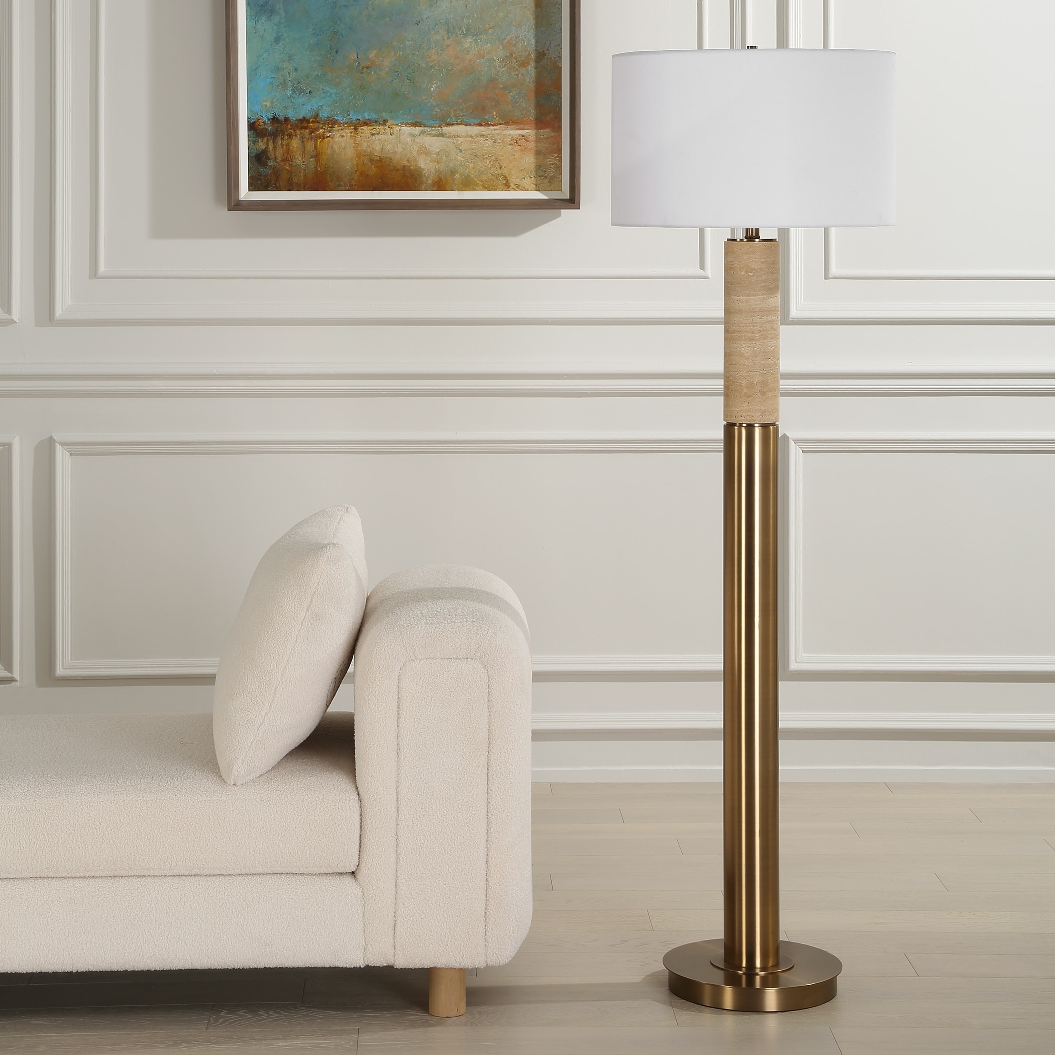 Uttermost Knox Travertine Floor Lamp - 66'' H X 20'' W X 20'' D