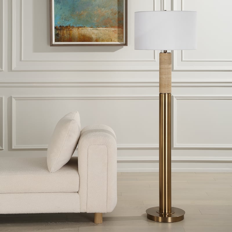 Uttermost Knox Travertine Floor Lamp - 66'' H X 20'' W X 20'' D