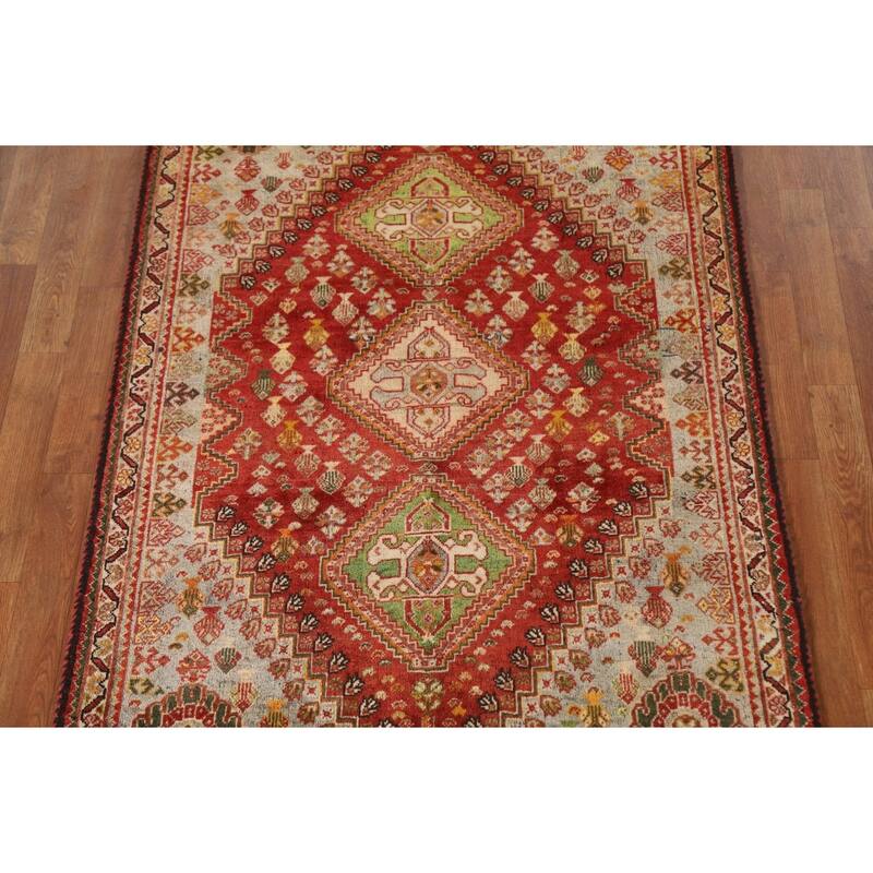 Shiraz Persian Vintage Area Rug Handmade Wool Carpet - 3'9"x 5'4"