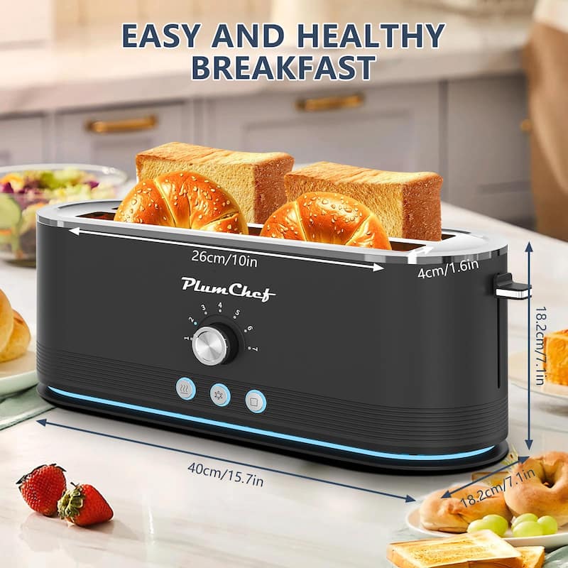 4-Slice Toaster, 7 Browning Settings, Defrost/Reheat Functions, Full Stainless Steel Housing, Anti-Fingerprint & Anti-Jam