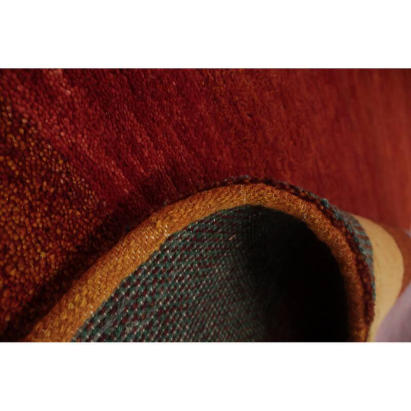 Hand Knotted Oriental 100% Wool Carpet Modern Geometric Oranges & Rust Gabbeh Area Rug - 9' 8'' X 6' 5''