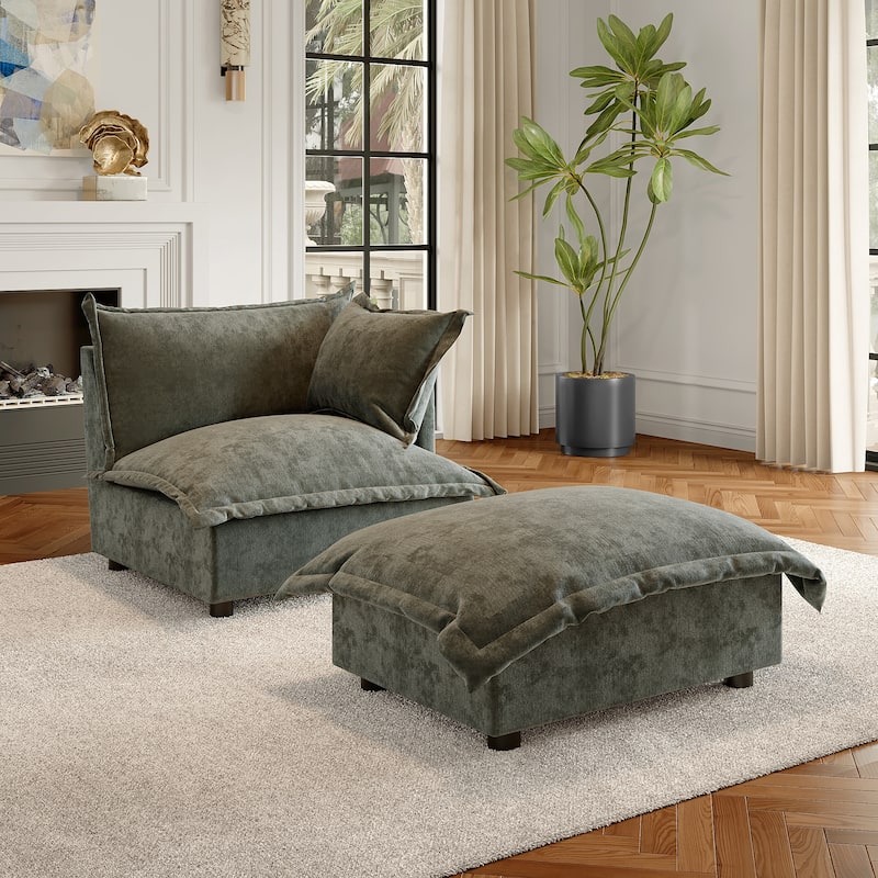 Modern Cloud Chaise Longue Accent Chair with Ottoman set - Gray-right - Corner Chair+ottoman
