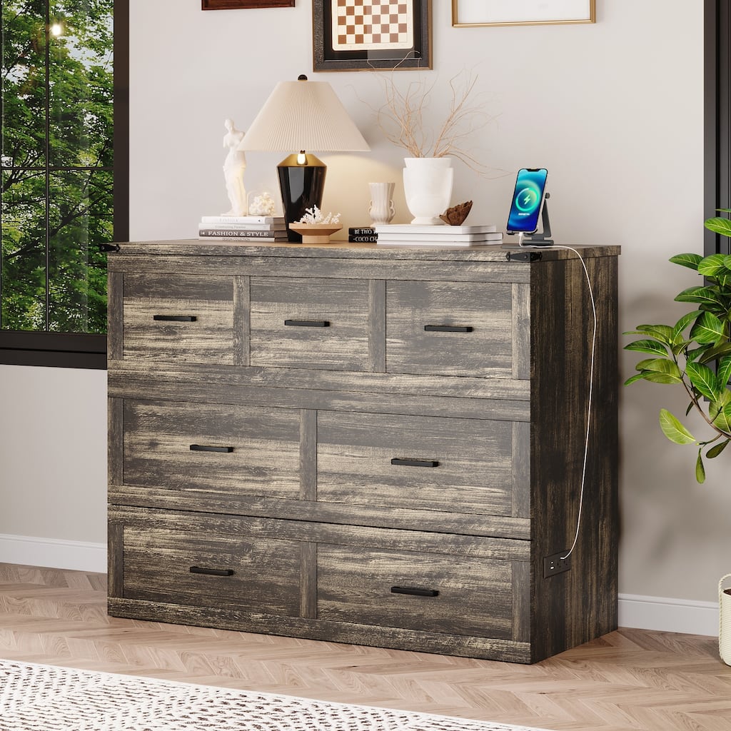Murphy Bed Cabinet with Charging Station for Guest Room and Small Bedroom