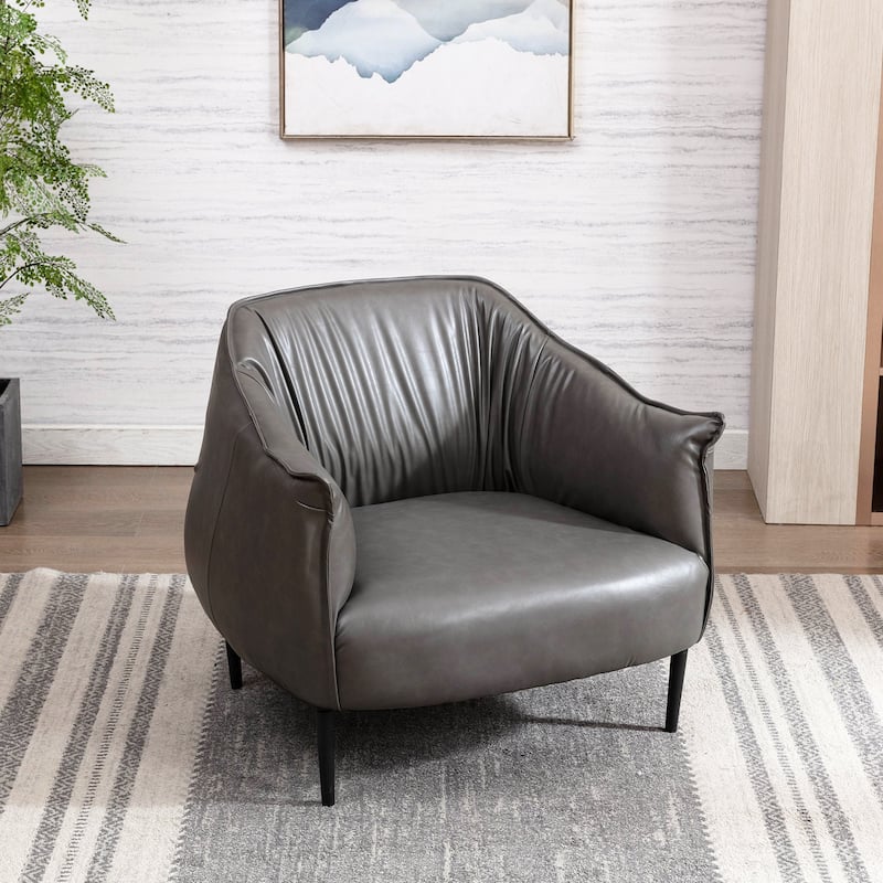 KINWELL 33" Wide Faux Vegan Leather Upholstery Barrel Chair