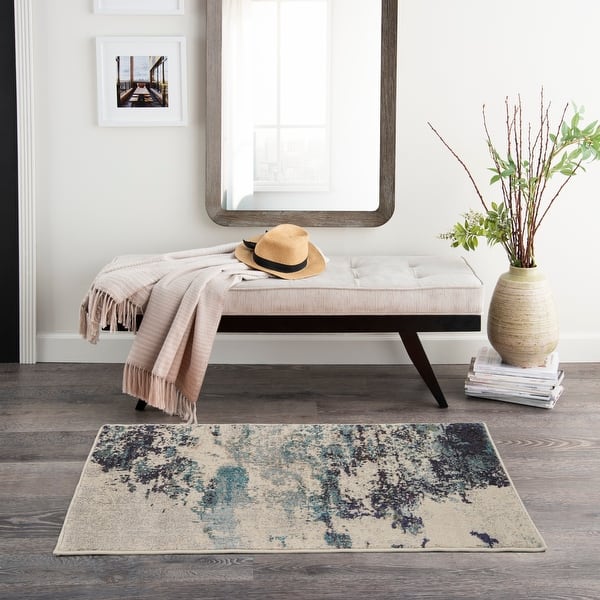 slide 2 of 17, Nourison Modern Abstract Sublime Area Rug Ivory/Blue - Rectangle - 2'2" x 3'9"