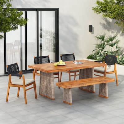 Christopher Knight Home - Lucas Acacia Wood Outdoor 6 Piece Dining Set with Rope Woven Backrest