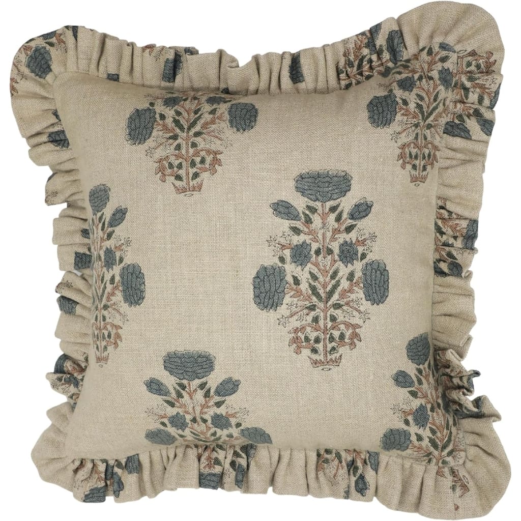 Fabdivine Linen Floral Block print pillow Cover