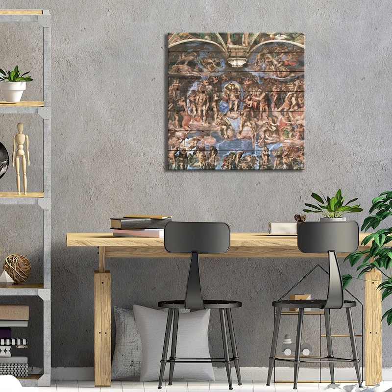 Sistine Chapel: The Last Judgement (Detail Of Upper Half) Print On Wood by Michelangelo - Multi-Color