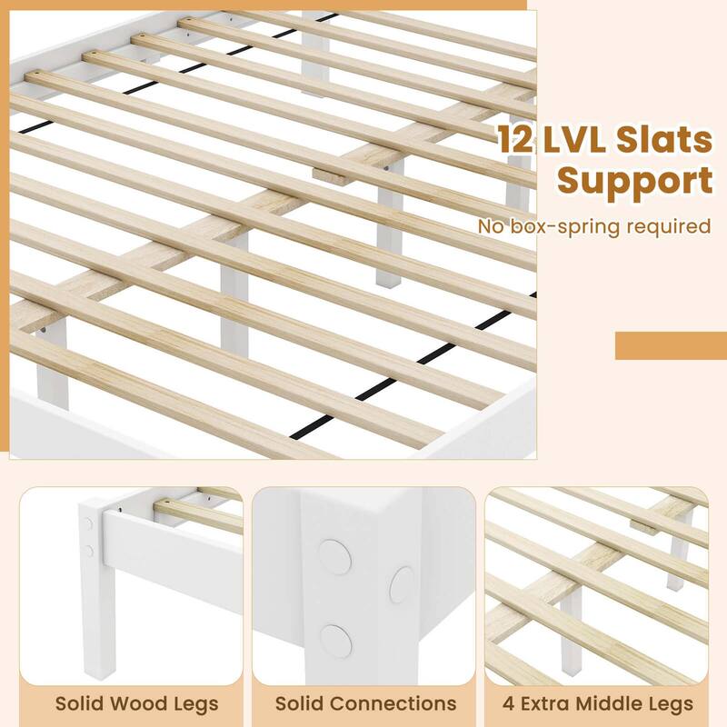 Costway Twin/Full/Queen Wooden Platform Bed with 12 Slats Headboard &