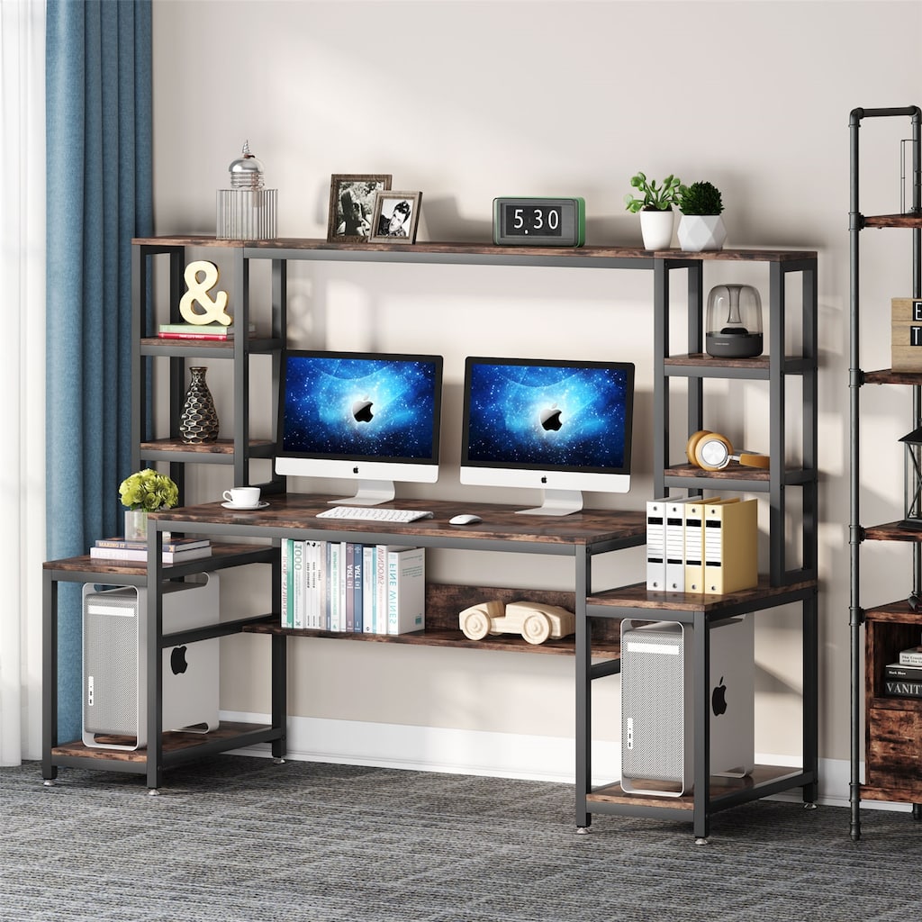 70-inch Computer Desk with Hutch and Bookcase, Office Desk