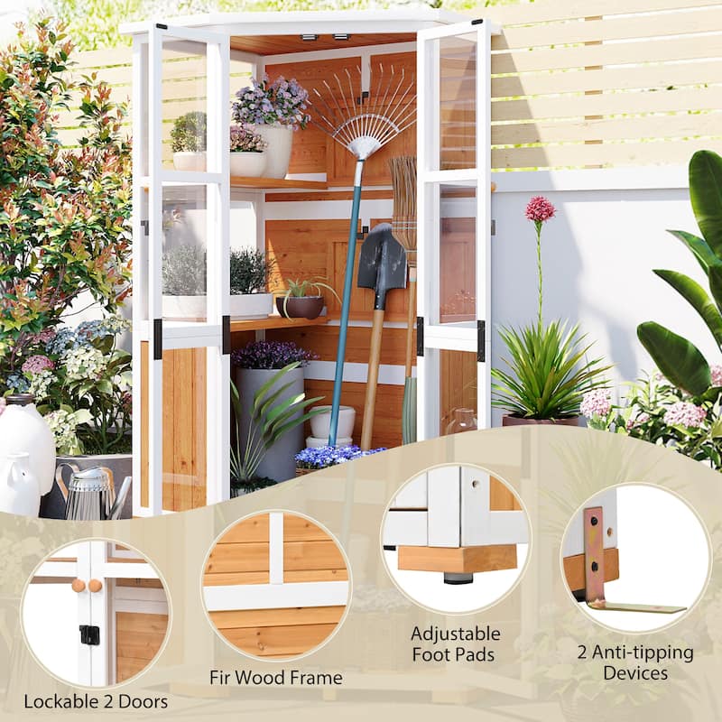 Garden Shed Storage Shed with Lockable Door and Adjustable Shelves, Weatherproof Asphalt Roof, Adjustable Foot Pads