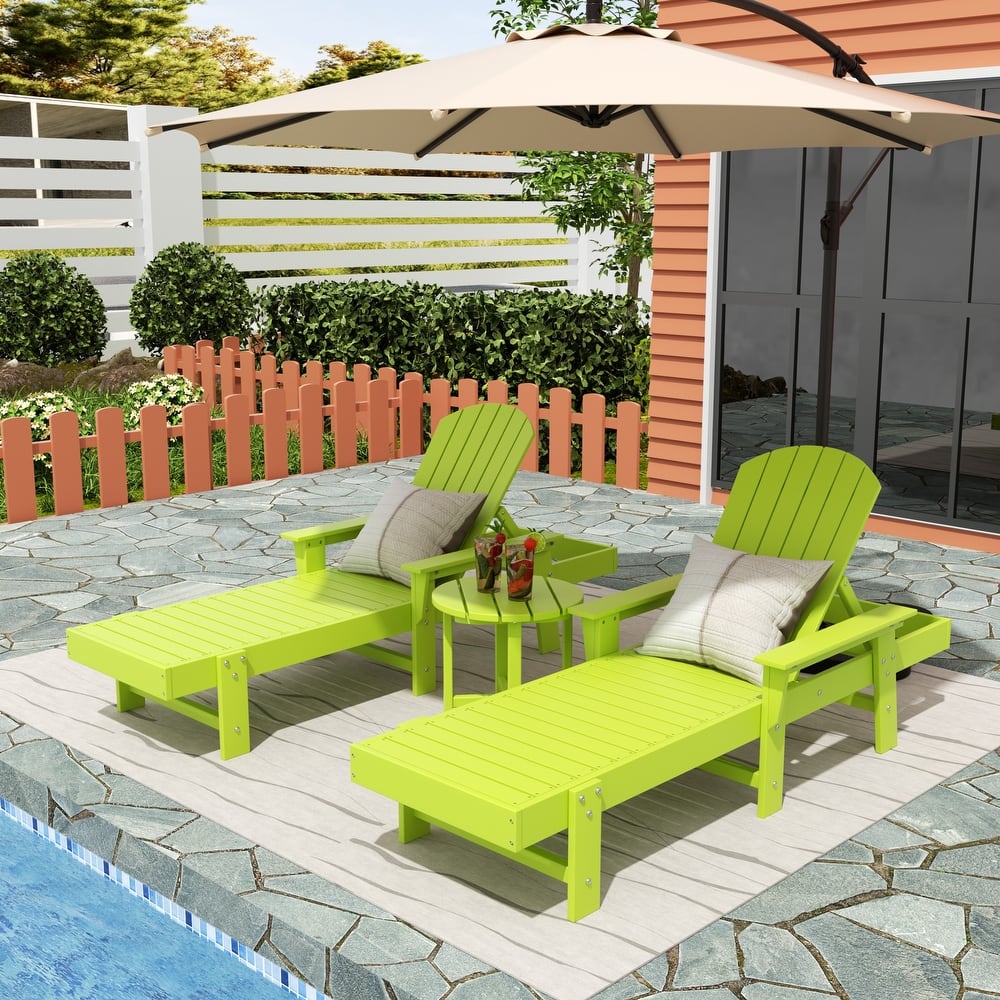 Altura Poly Eco-Friendly All Weather Reclining Chaise Lounge with Arms & Side Table (3 Piece Set)