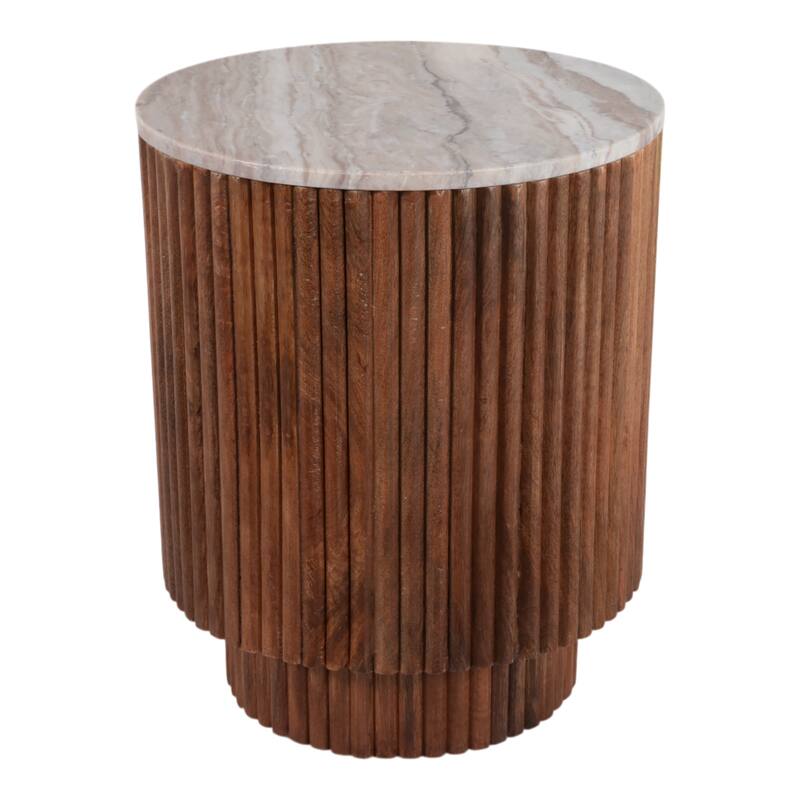 Mango Wood Marble Accent Table Marble Top Fluted Base - 20" Ivory - 16" x 16" x 20"