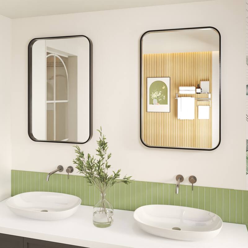 Organnice Rectangular Aluminum Frame Vanity Bathroom Mirror with Clear Glass