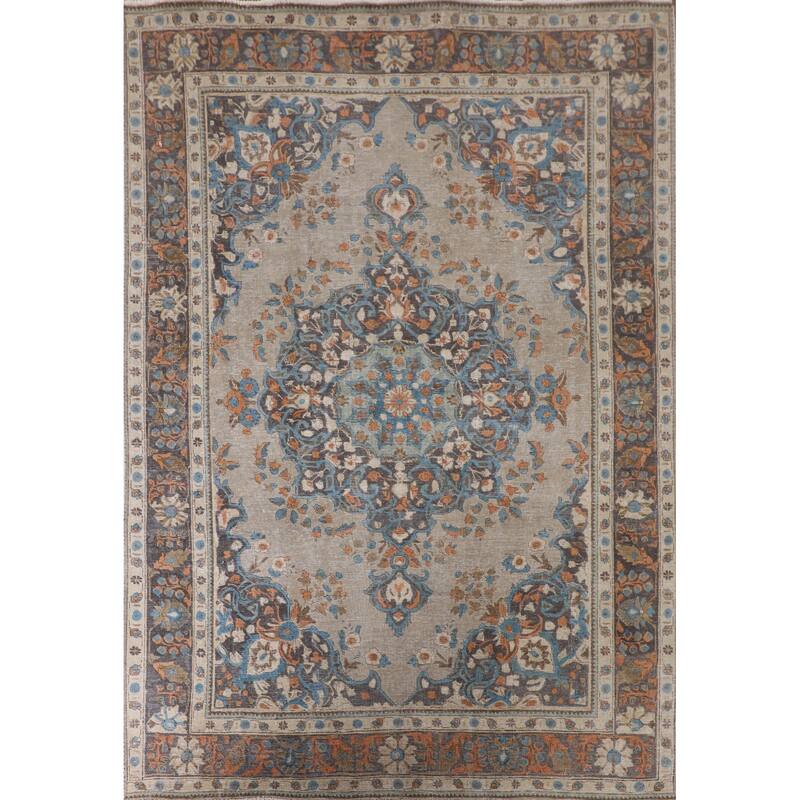 Distressed Over-Dyed Tabriz Persian Antique Rug Handmade Wool Carpet - 6'5"x 9'3"