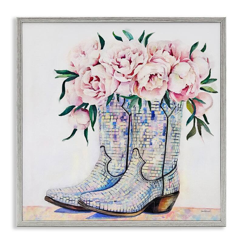 Stupell Rose Filled Cowgirl Boots Framed Giclee Art Design By Amanda Greenwood - 17 x 17 - Grey