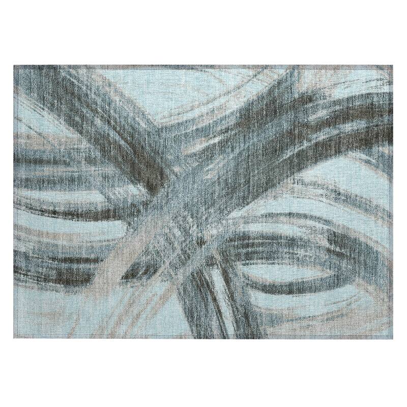 Machine Washable Indoor/ Outdoor Abstract Brushstroke Chantille Rug
