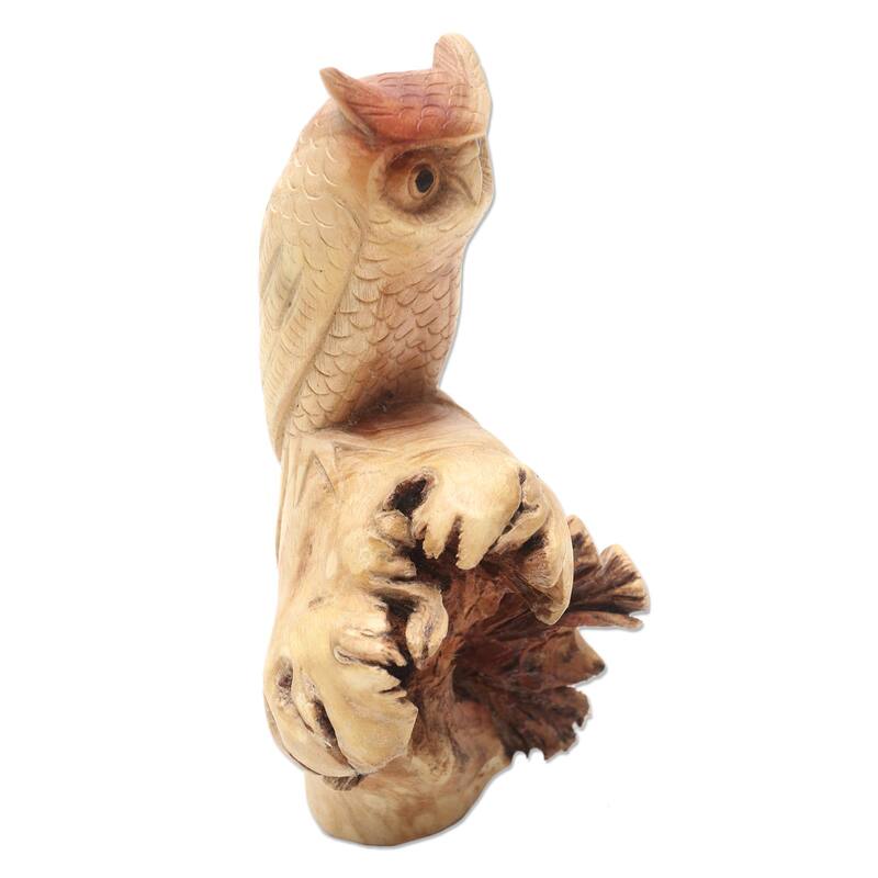 Wood sculpture, 'Silent Owl' - 7.75" H x 3.9" W x 2.8" D