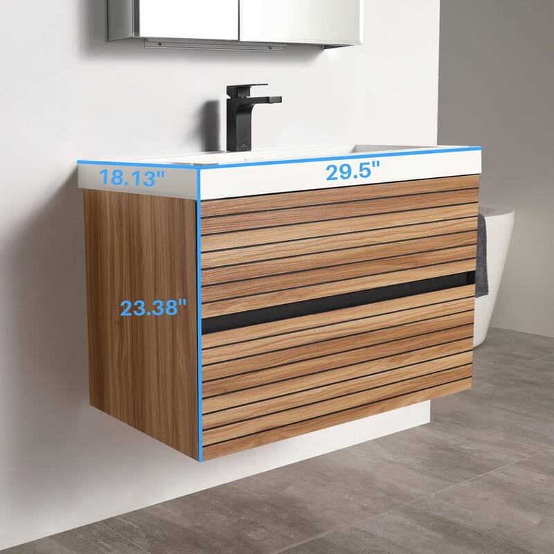 Blossom 30" Floating Bathroom Vanity with Acrylic Sink, Modern Design