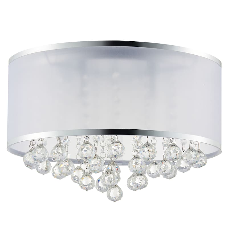 CO-Z 16-inch 4-Light Crystal Flush Mount Chandelier with White Drum Shade