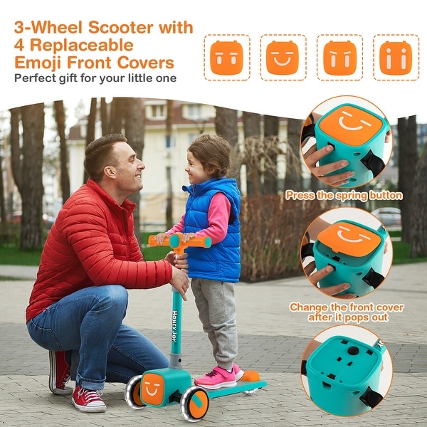 Honeyjoy Folding Adjustable Kids Toy Scooter W/LED Flashing Wheels