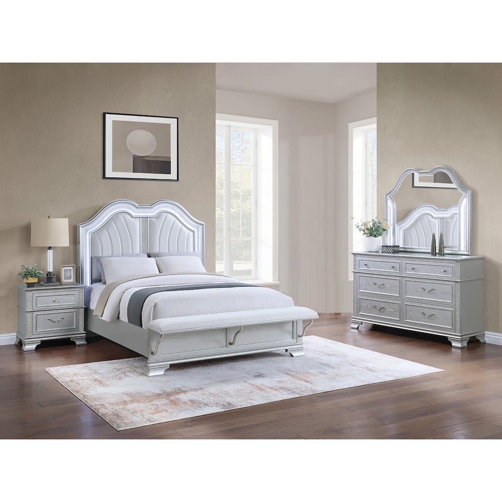 Traditional Style 4pc Bed set Crystal Knob Light Gray Finish