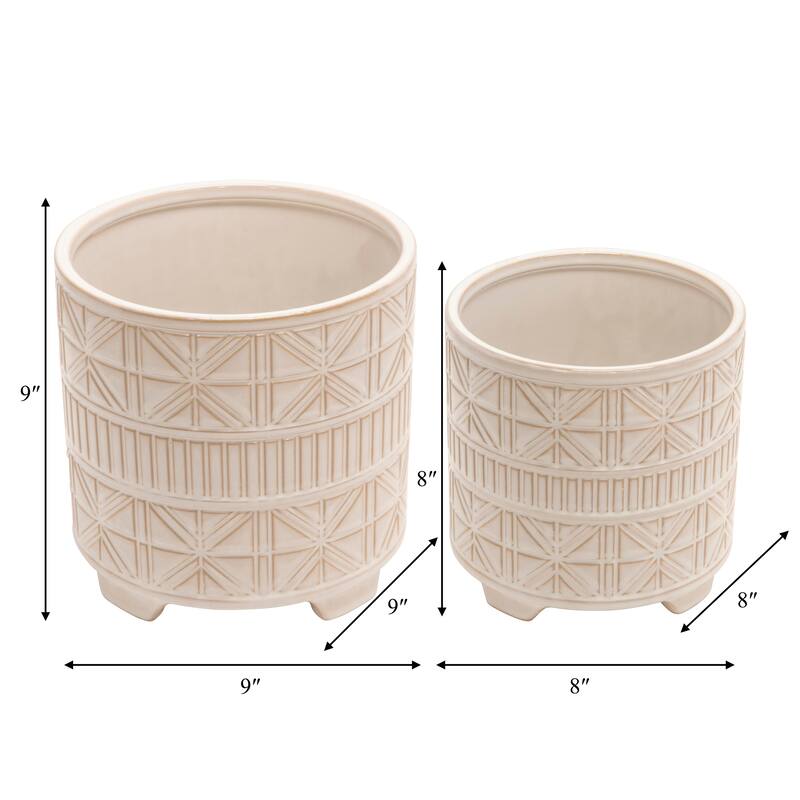 Ceramic Abstract Footed Planters Set of 2 - White, 8/9 in.