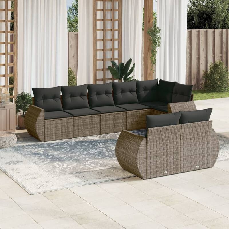 vidaXL Patio Sofa Set with Cushions Outdoor Conversation Furniture Poly Rattan - Gray without table - 24.4 x 28.0 x 27.2