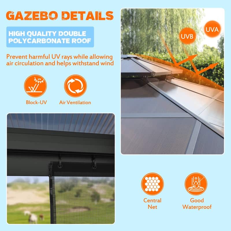 VEIKOUS 12x12 FT Outdoor Patio Gazebo, Double Hardtop PC Gazebo