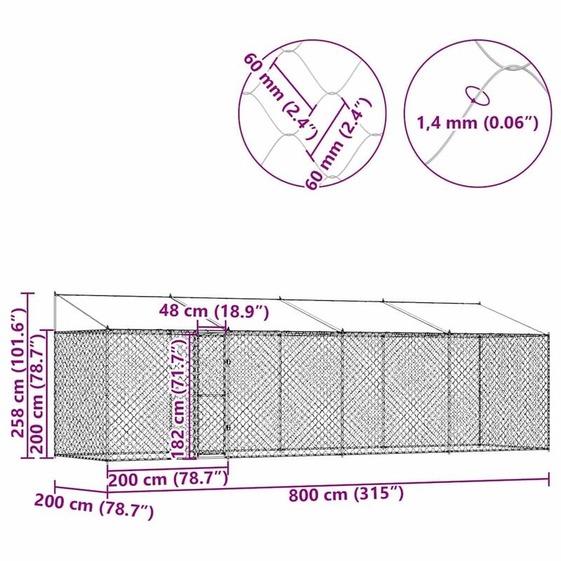 Dog Cage Silver 400/600/800 x 200 x 256 cm Galvanised Steel
