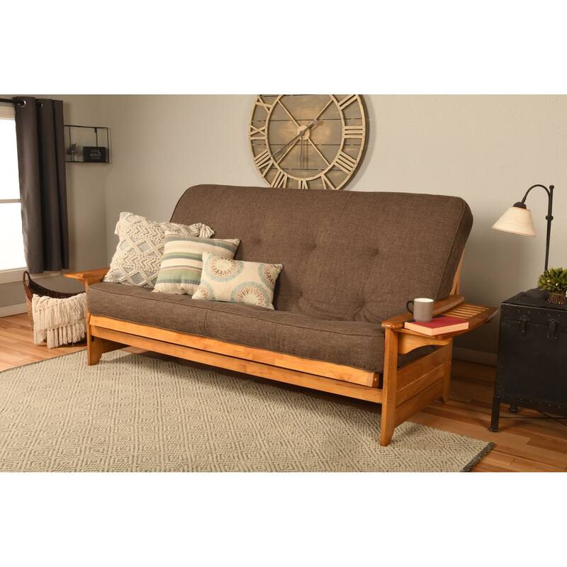 Somette Phoenix Queen-size Futon Set in Butternut Finish with Linen Mattress