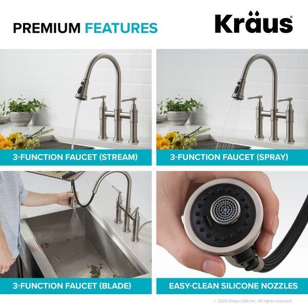 Kraus Allyn Traditional 3 Function Bridge Pulldown Kitchen Faucet Overstock 30926030