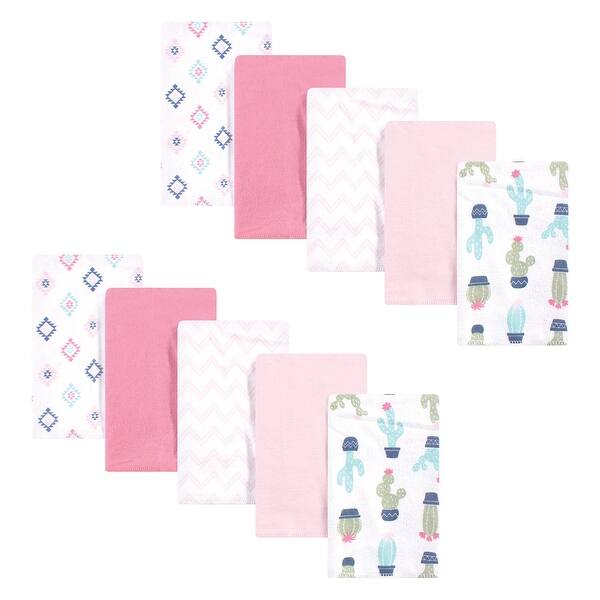 slide 1 of 1, Hudson Baby Infant Girl Cotton Flannel Burp Cloths, Pink Cactus, One Size - Pink Cactus - One Size One Size - Pink Cactus