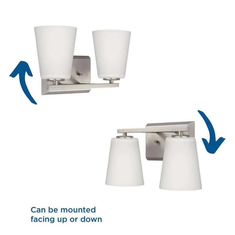 Vertex Collection Two-Light Brushed Nickel Etched White Glass Contemporary Bath Light - 12.87 in x 6.25 in x 7.5 in