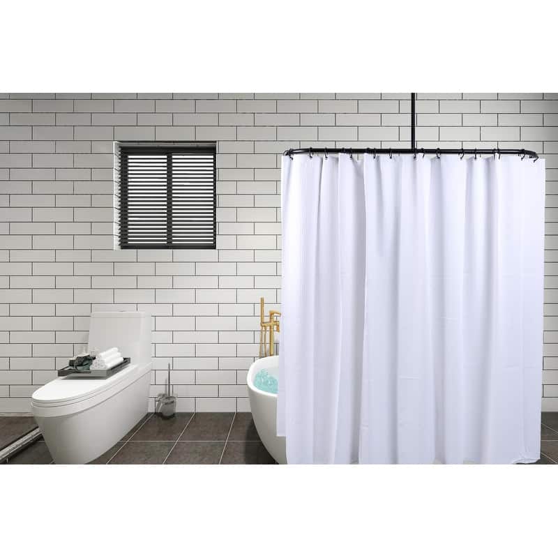 Utopia Alley Rustproof Aluminum D-shape Shower Curtain Rods 60 Inch Large Size by 25 Inch, with White Shower curtain 180x70 inch