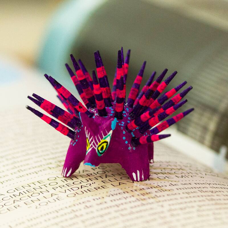 Novica Handmade Cute Porcupine In Purple Wood Alebrije Figurine