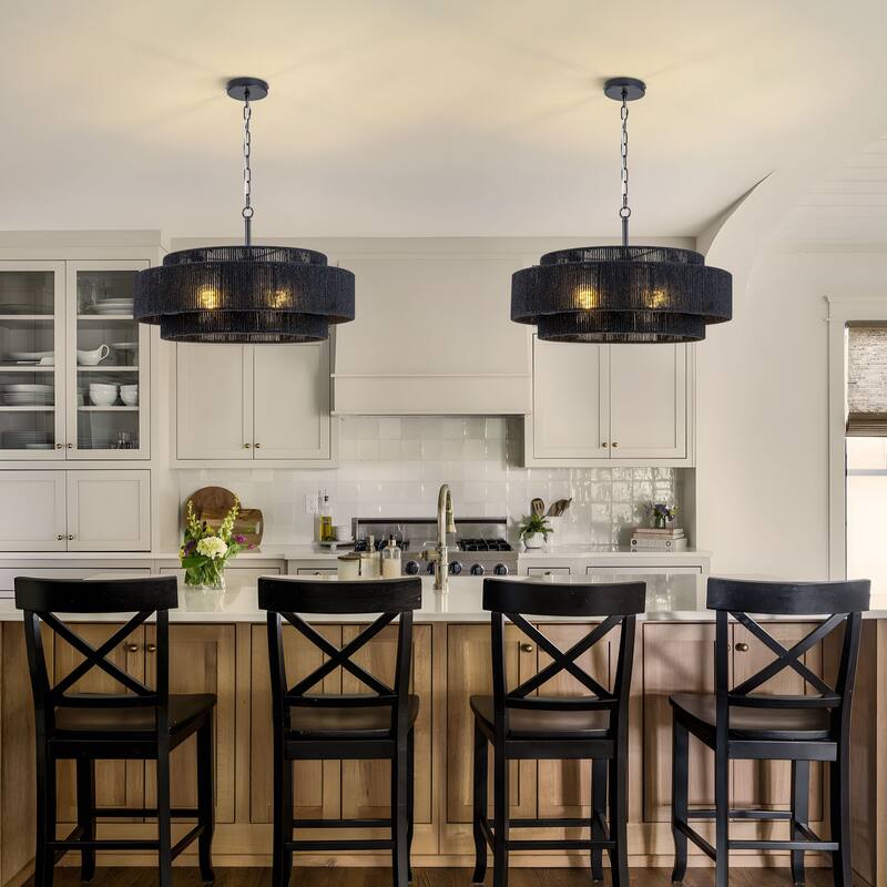 Starsky 4-light Rattan Hand-Woven Hemp Rope Chandelier