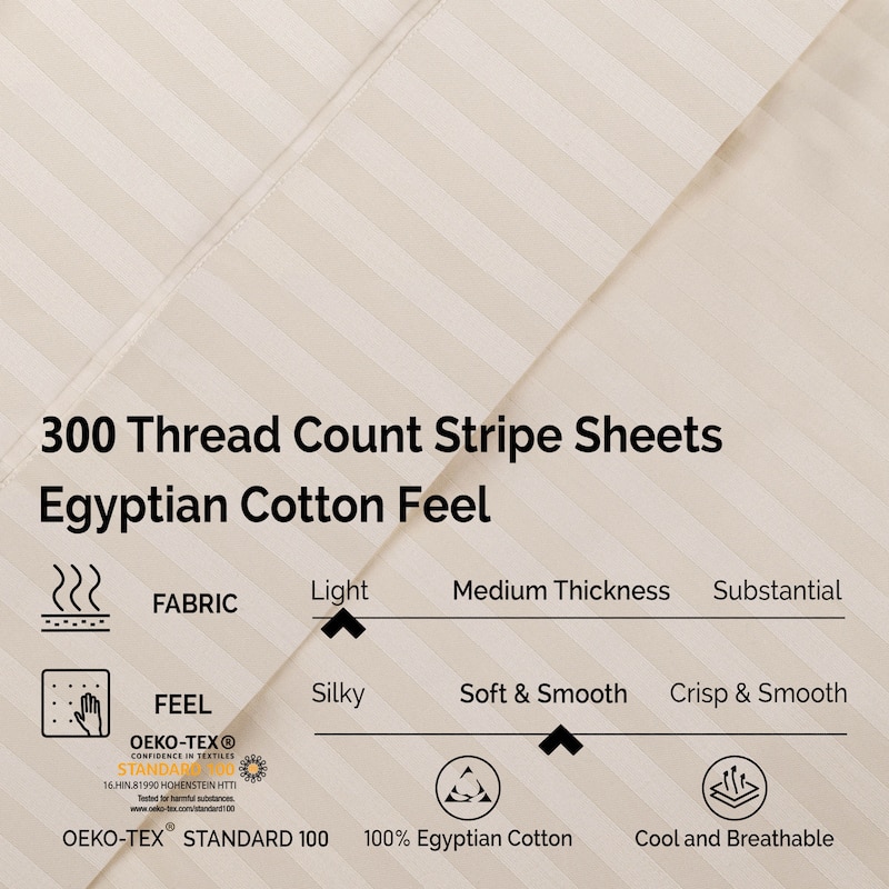 Superior Egyptian Cotton 300 Thread Count Stripe Deep Pocket 4 Piece Bed Sheet Set