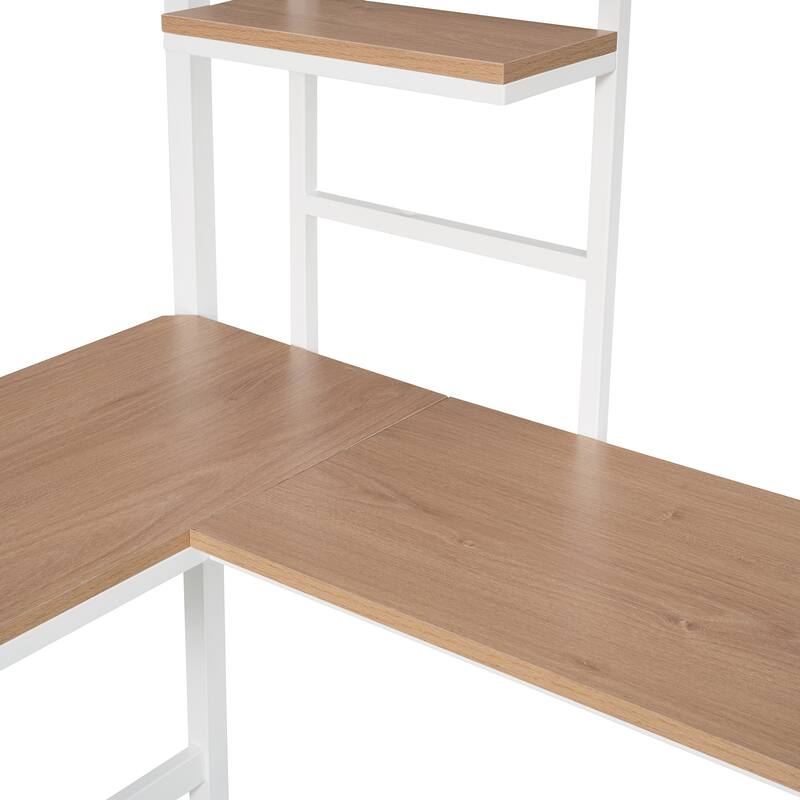 White Twin Metal Loft Bed with Integrated Desk and Shelves