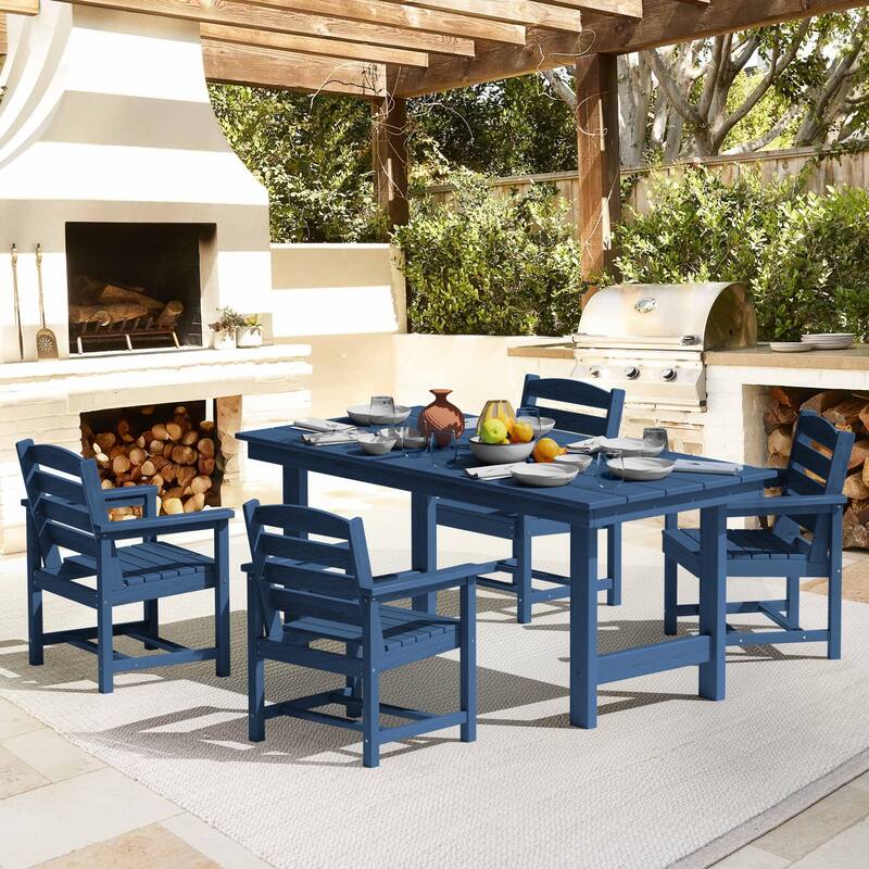 5-Piece HDPE Outdoor Dining Table Sets with Umbrella Hole - 1-Table 4-Chairs