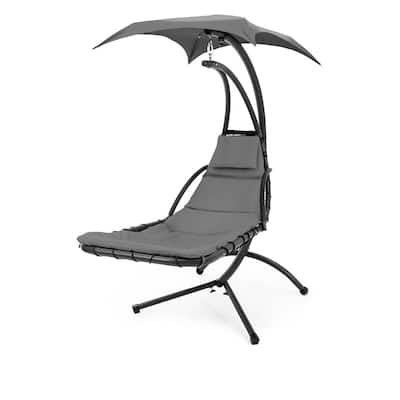 Polyester Hammock Chair Porch Swing with Canopy and Cushion - 73"(L) × 46"(W) × 78"(H)