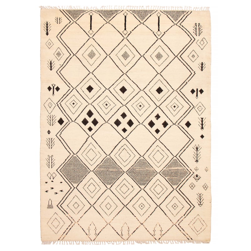 ECARPETGALLERY Hand-knotted Pak Finest Marrakesh Cream Wool Rug - 8'11 x 12'5 - Cream - 8'11 x 12'5