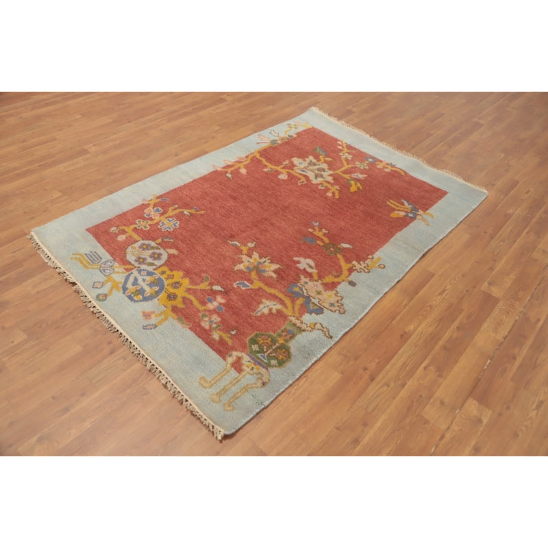 Hand-knotted Traditional Wool Orange Floral Area Rug Oriental Carpet - 5' 10'' X 4' 0''