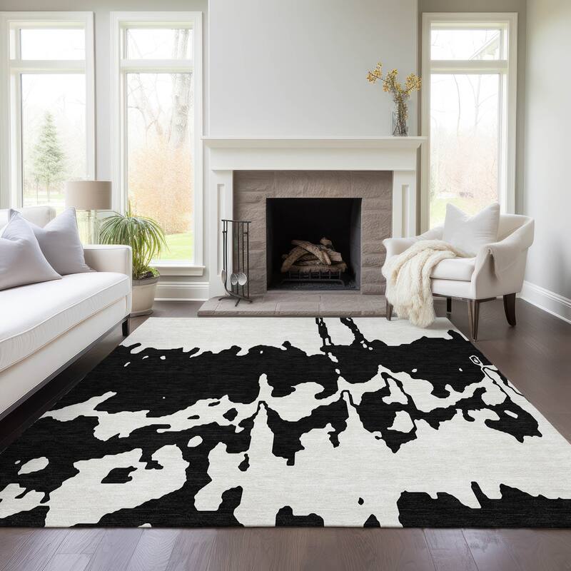 Machine Washable Indoor/ Outdoor Modern Abstract Chantille Rug