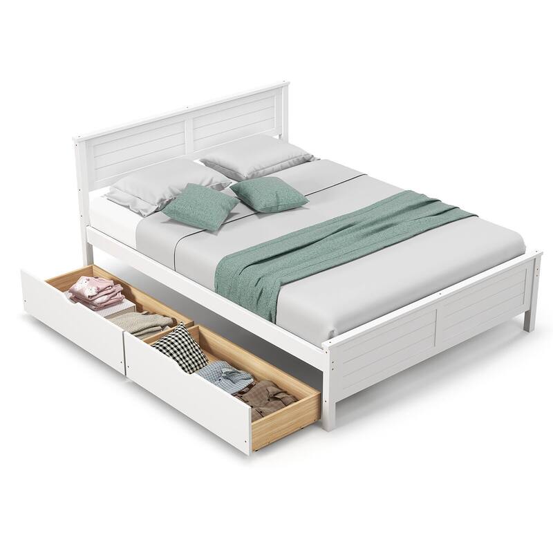 Gymax Twin/Full Size Wooden Bed Frame w/ 2 Storage Drawers & Under-bed